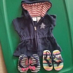 Girls Koala kids Swim Cover up and Flip Flops lot